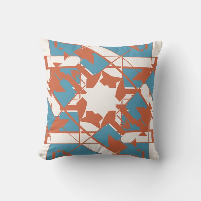 Rust Orange Blue Mediterranean Look Blumenmotiv Kissen (Vorderseite)