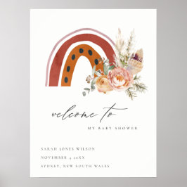 Rust Orange Boho Flora Rainbow Baby Dusche Willkom Poster