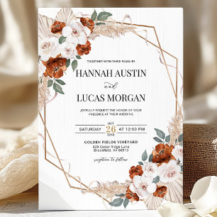 Rust Orange Boho Floral Gold Geometric Wedding Einladung