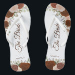 Rust Orange Boho Herbstliche Rose Hochzeit der Bra Flip Flops<br><div class="desc">Tanzen Sie die Nacht mit diesen schönen Hochzeitsflip-Flops. Sie sind für die Braut konzipiert und zeichnen sich durch ein rustikales und dennoch elegantes Design aus, mit handgemalten Aquarellfarben-Rose und Herbstgartenblättern in Rost-, Terrakotta-, Korallenpfirsich- und Brauntönen. Eine schöne Art, extravagant und angemessen bleibe, während Sie Ihren Füßen eine Pause nach einem...</div>