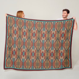 Rust Orange Brown Türkquoise Aquamarin Blue Tribal Fleecedecke