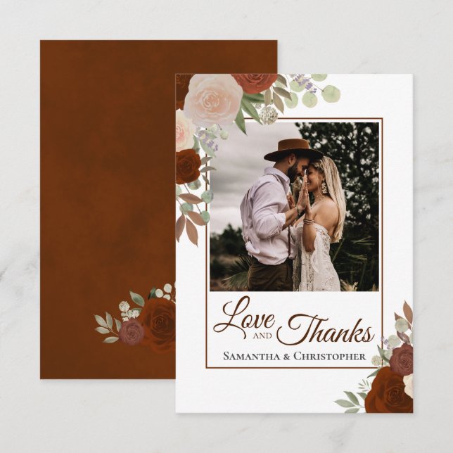 Rust Orange & Coral Rose Liebe & Danke Hochzeit (Vorne/Hinten)