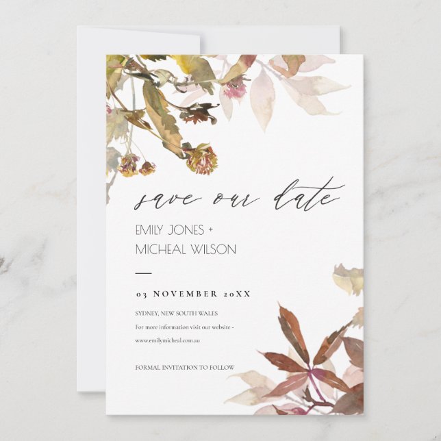 Rust Orange Fall Tree Branch Save the Date einlade Dankeskarte (Vorderseite)