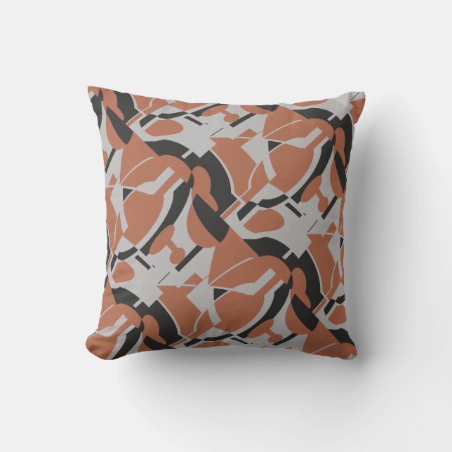 Rust Orange Gray Black MCM Look Diagonal Art Print Kissen (Vorderseite)