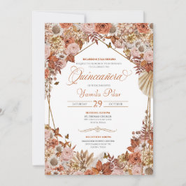Rust Orange Verlasse Autum Falll Floral Quinceaner Einladung