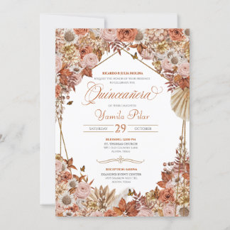 Rust Orange Verlasse Autum Falll Floral Quinceaner Einladung