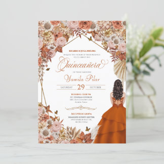Rust Orange Verlasse Autum Falll Floral Quinceaner Einladung