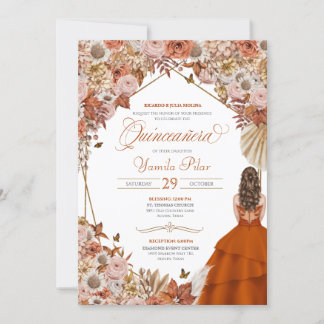Rust Orange Verlasse Autum Falll Floral Quinceaner Einladung