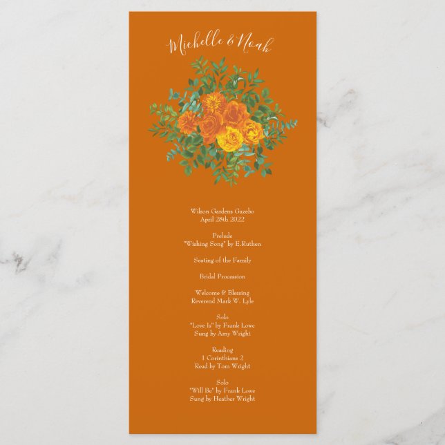 Rust Orange Wedding Vintag Floral Menükarte (Vorderseite)