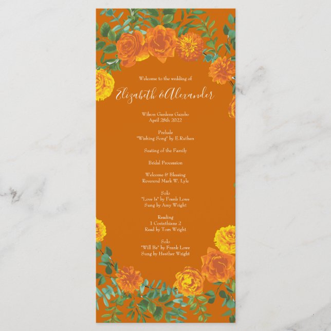Rust Orange Wedding Vintag Floral Menükarte (Vorderseite)