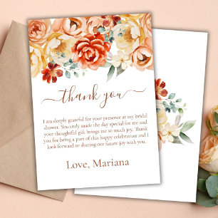 Rust Peach Floral Brautparty Danke Karte