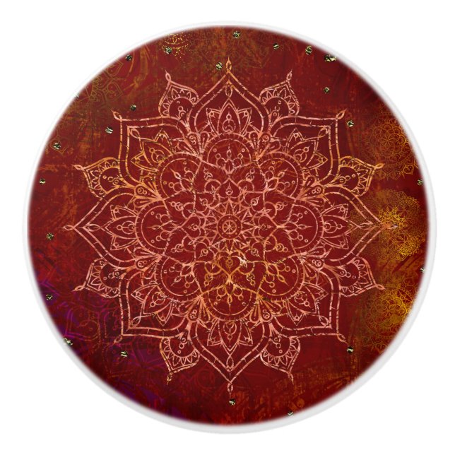Rust Red Mandala Gold Glam Moderner Chic Keramikknauf (Vorderseite)