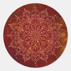Rust Red Mandala Gold Glam Moderner Chic Runder Aufkleber