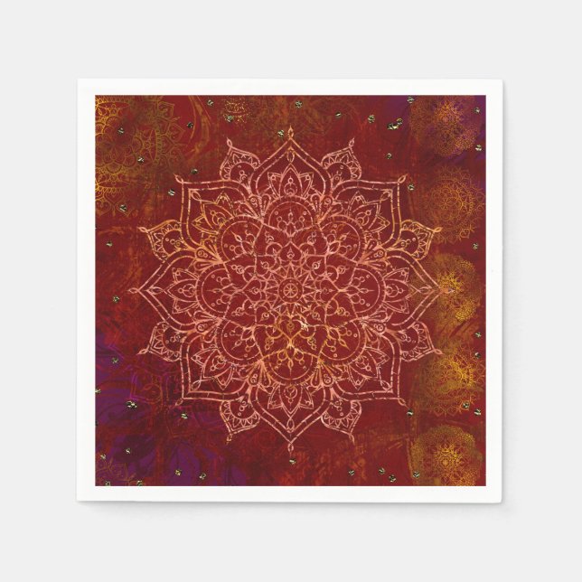Rust Red Mandala Gold Glam Moderner Chic Serviette (Vorderseite)