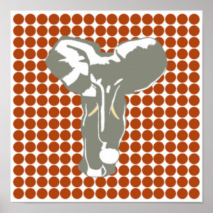 Rust Red Safari Dot mit Pop Art Elephant Poster