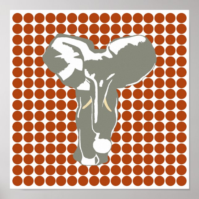 Rust Red Safari Dot mit Pop Art Elephant Poster (Vorne)