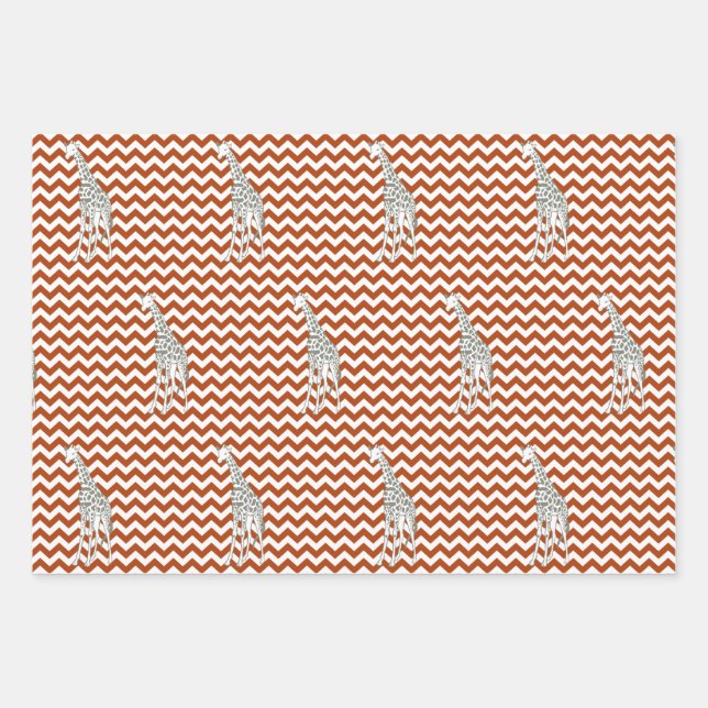 Rust Red Safari Zickzack mit Pop Art Giraffe Geschenkpapier Set (Vorderseite)