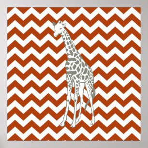 Rust Red Safari Zickzack mit Pop Art Giraffe Poster