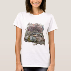 Rust & Reflektion: Wasserfarbene Jahrgangsautos T-Shirt