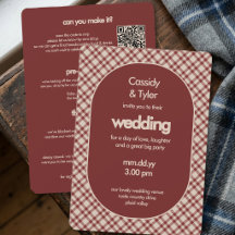 Rust-Rot Karo QR-Code Hochzeit Alles in Einem