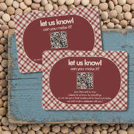Rust-Rotkariertes QR-Code-Hochzeits-RSVP-Beilage RSVP Karte