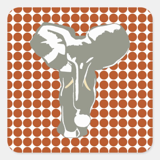 Rust Safari Dot mit Pop Art Elephant Quadratischer Aufkleber (Vorderseite)