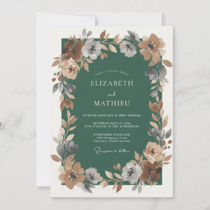 Rust Smaragdgrüner Blatt-Hochzeit Einladung