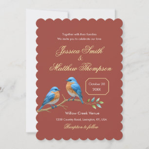 Rust Terracotta Bluebirds Goldene Script Hochzeit Einladung