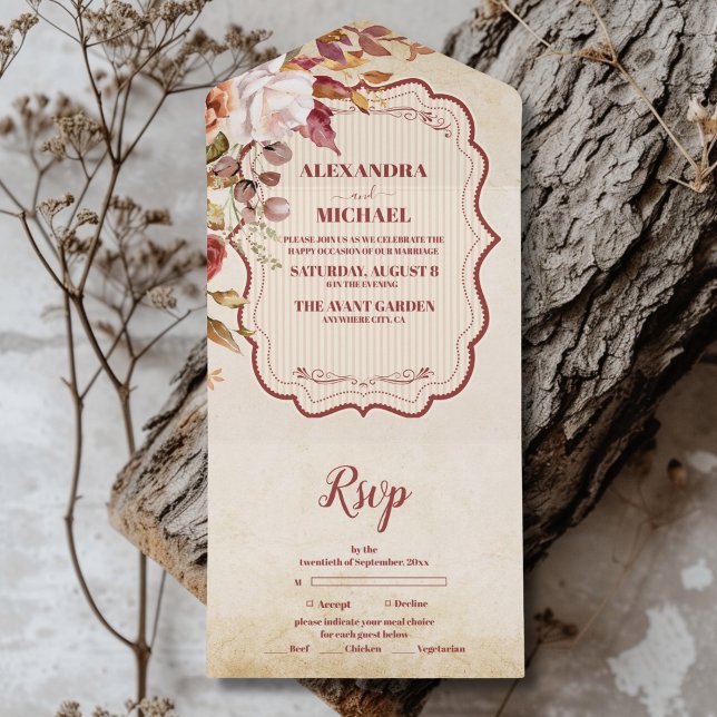 Rust Terracotta Blume Burnt Orange Hochzeit im Her All In One Einladung (Von Creator hochgeladen)