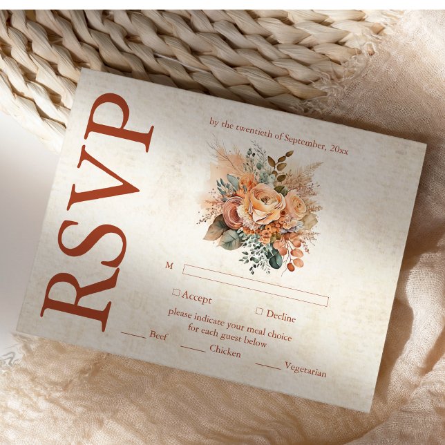 Rust Terracotta Blume Burnt Orange Hochzeit im Her RSVP Karte (Von Creator hochgeladen)