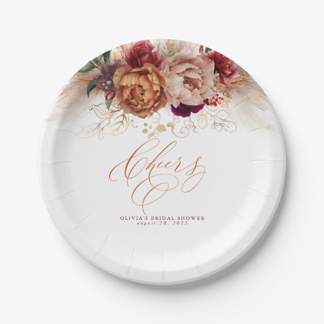 Rust Terracotta Blume und Pampas Grass Cheers Pappteller (Vorderseite)