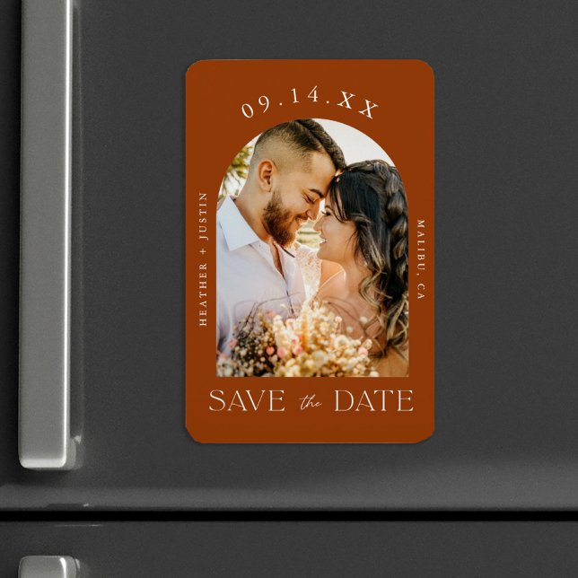 Rust Terracotta Boho Fall Foto Save the Date Magnet (Von Creator hochgeladen)