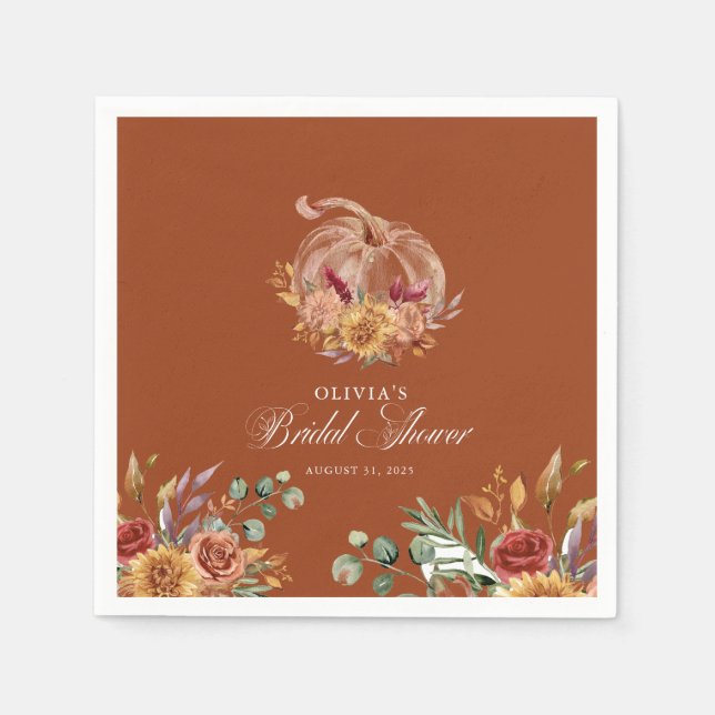 Rust Terracotta Floral Pampas Grass and Pumpkin Serviette (Vorderseite)