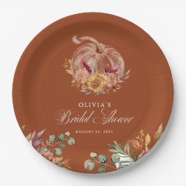 Rust Terracotta Floral Pampas Grass und Pumpkin Pappteller