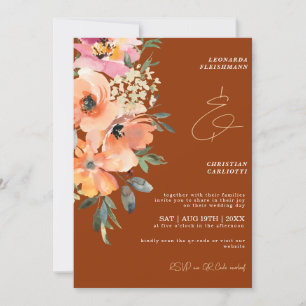 Rust Terracotta Floral QR Code Wedding Einladung