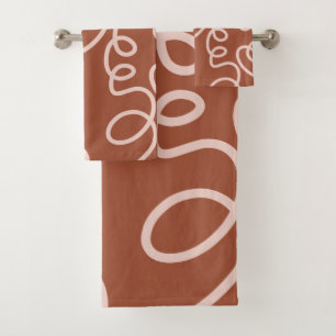 Rust Terracotta Moderne Minimallinie Pinselstriche Badhandtuch Set