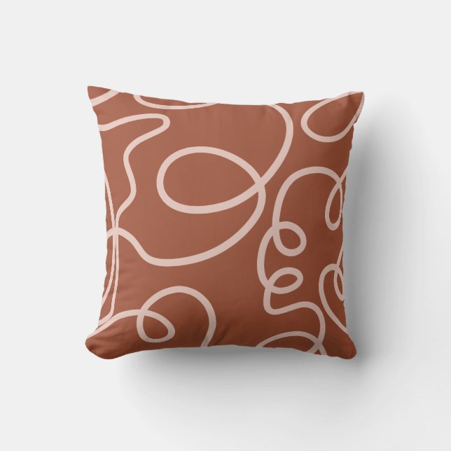 Rust Terracotta Moderne Minimallinie Pinselstriche Kissen (Vorderseite)