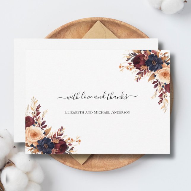 Rust Terracotta Navy Cream Floral Wedding Dankeskarte (Rust Terracotta Navy Blue Cream Watercolor Floral Wedding Thank you card)