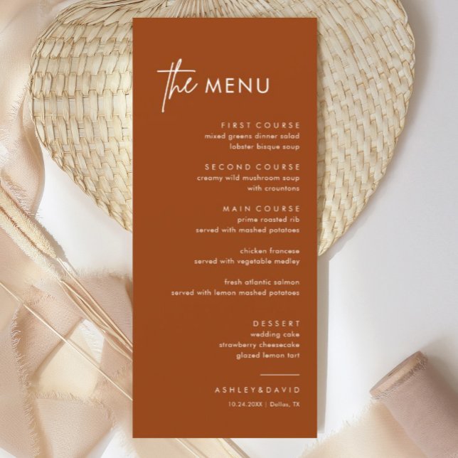 Rust Terracotta Wedding Dinner Menu Menükarte (Von Creator hochgeladen)