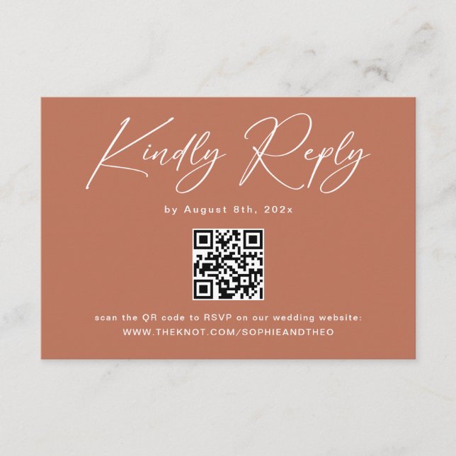 Rust Terracotta Wedding RSVP QR Code Begleitkarte (Vorderseite)