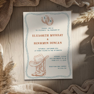 Rust Türkis Western Hufeisen Monogramm Hochzeit Einladung
