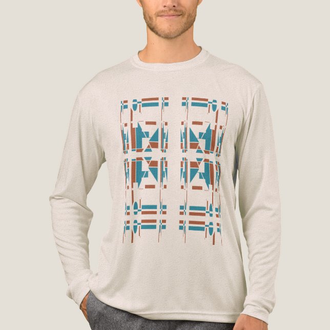 Rust Turquoise Südwest Art Look Large Tile Motif Tri-Blend Shirt (Vorderseite)