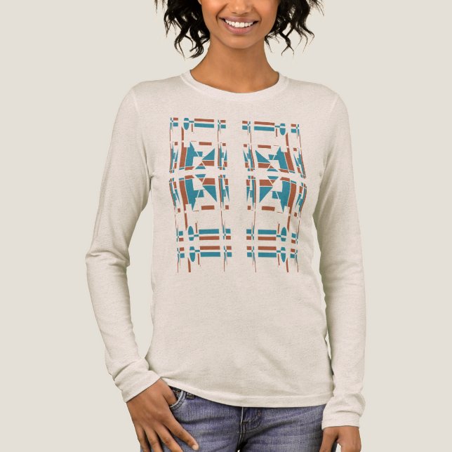 Rust Turquoise Südwest Art Look Large Tile Motif Tri-Blend Shirt (Vorderseite)