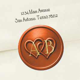 Rust Two Hearts Intertwined Monogram Wedding Runder Aufkleber