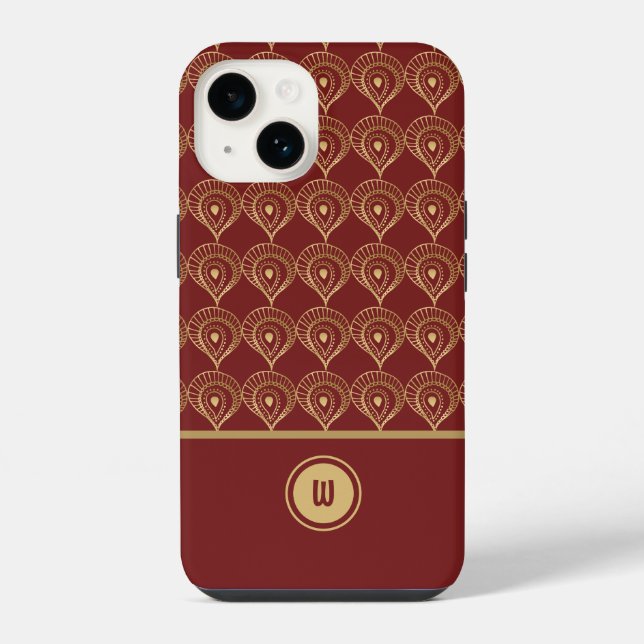 Rust und Gold Boho Monogramm-Muster iPhone 14 Hülle (Rückseite)