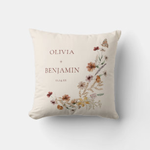 Rust-Wildblumen-Boho-Personalisiertes-Hochzeitsand Kissen