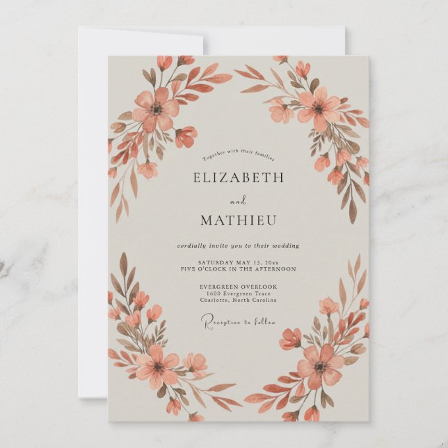 Rust-Wildflower-Hochzeit Einladung (Vorderseite)