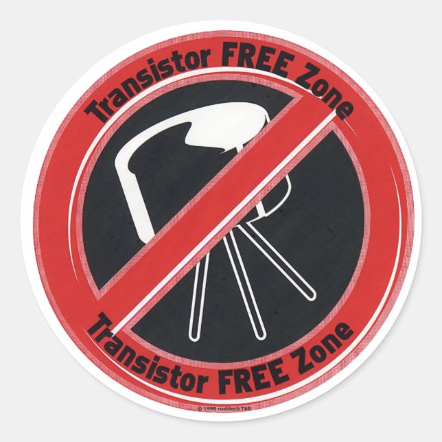 Rustech Tube Amplification 'Transistor Free Zone' Runder Aufkleber (Vorderseite)