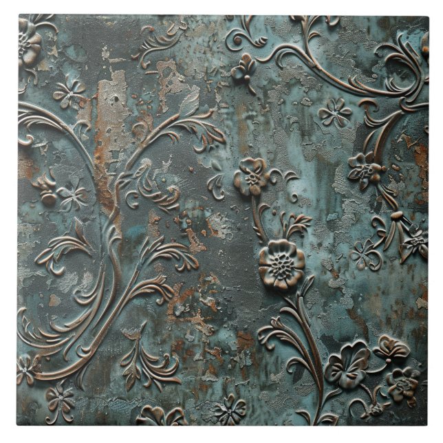 Rusted Metal Antique Floral  Fliese (Vorderseite)