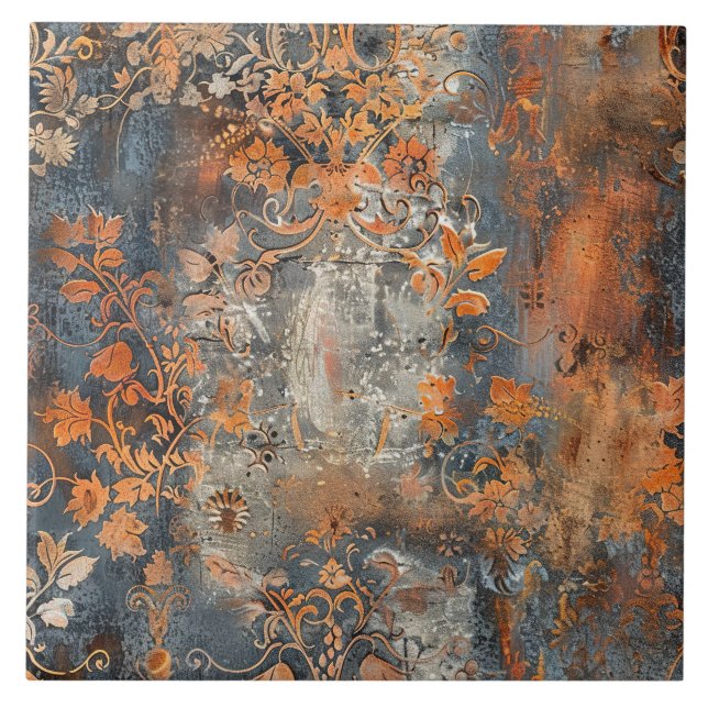 Rusted Metal Antique Floral  Fliese (Vorderseite)